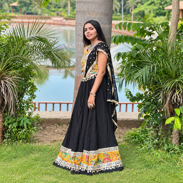 Elegant Black & Multicolour Embroidered Lehenga Set