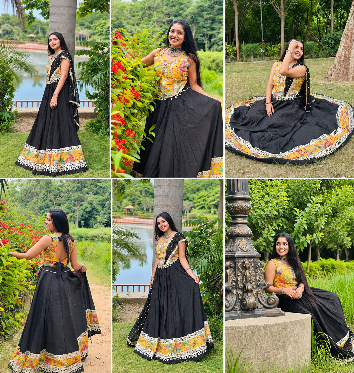 Elegant Black & Multicolour Embroidered Lehenga Set