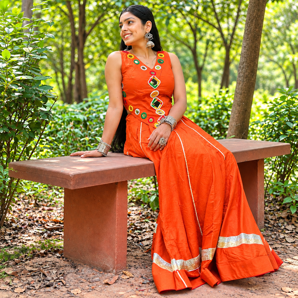 Elegant Mirror Ivory Multicolour Embroidered Dress
