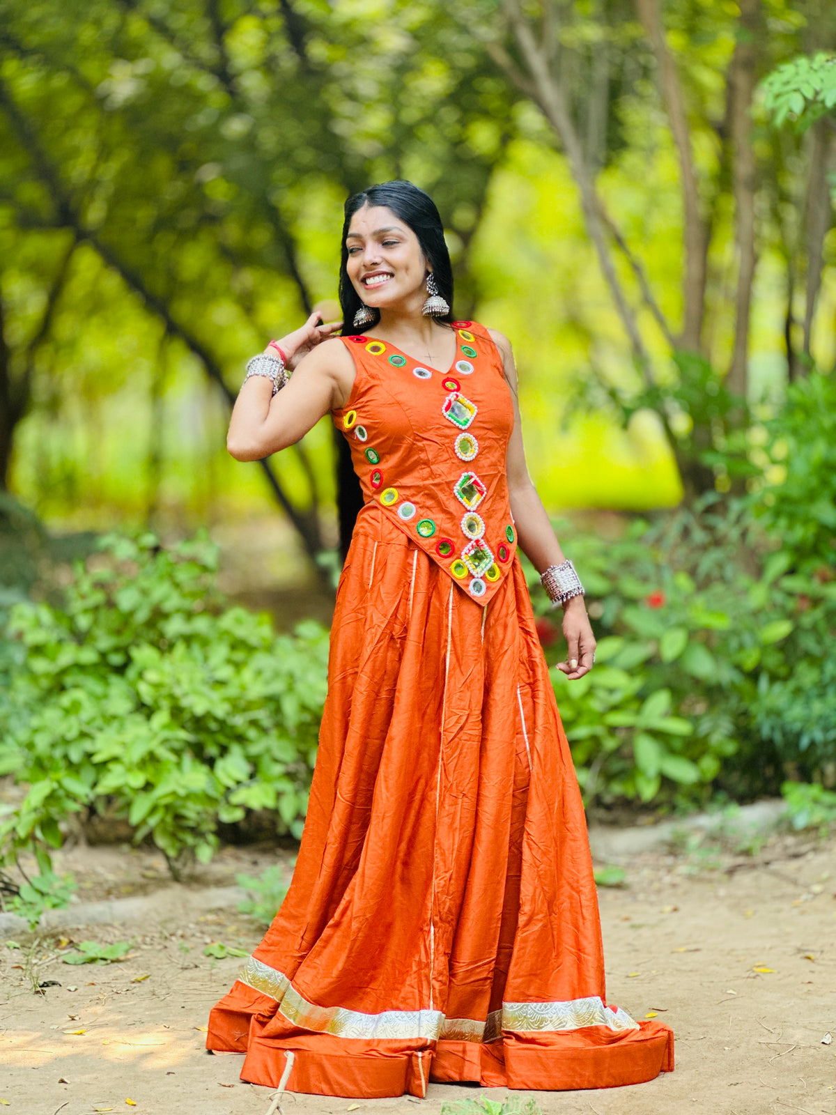 Elegant Mirror Ivory Multicolour Embroidered Dress