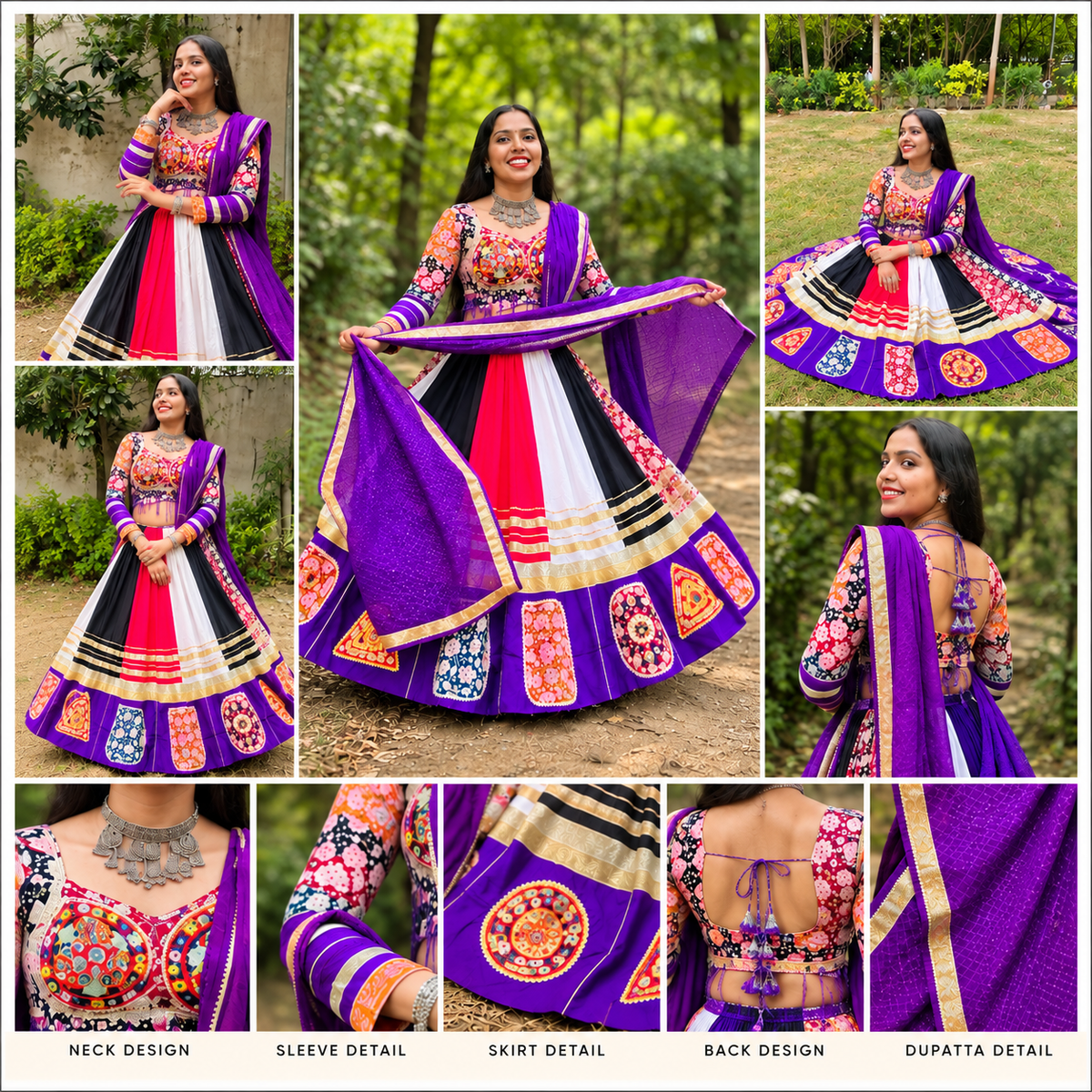 Royal Kutchhi Work Purple Multicolour Embroidered Lehenga Set