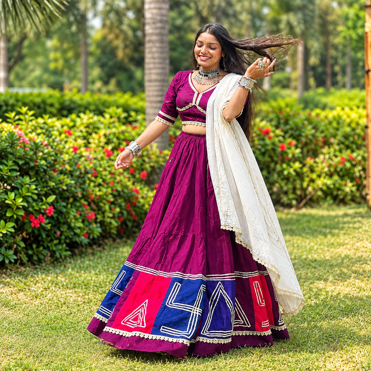 Royal Swatik Wine Embroidered Lehenga Set