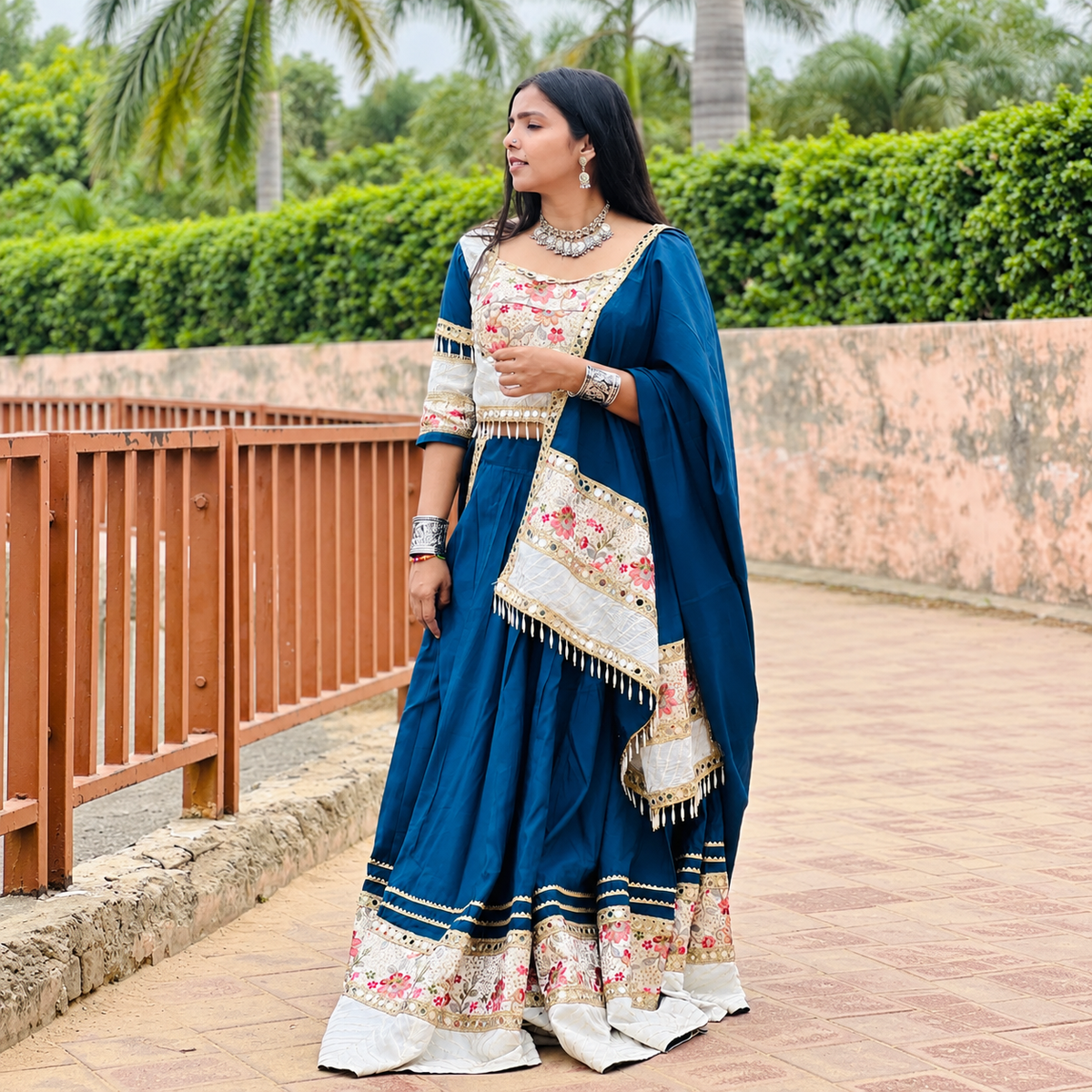 Royal Blue Floral Embroidered Lehenga Set