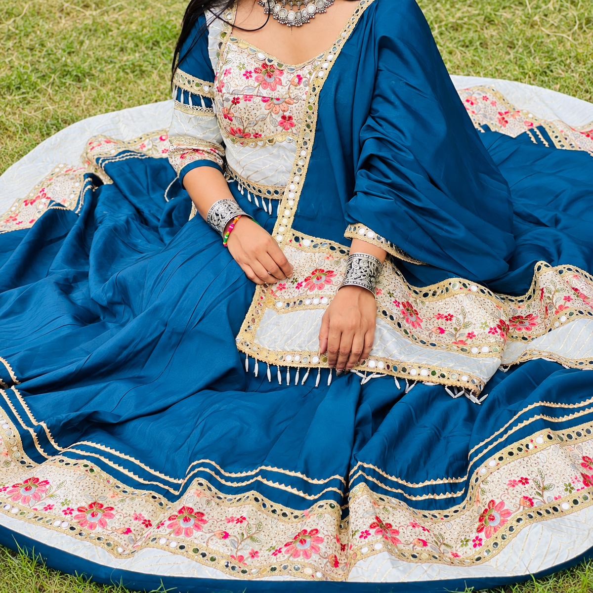 Royal Blue Floral Embroidered Lehenga Set