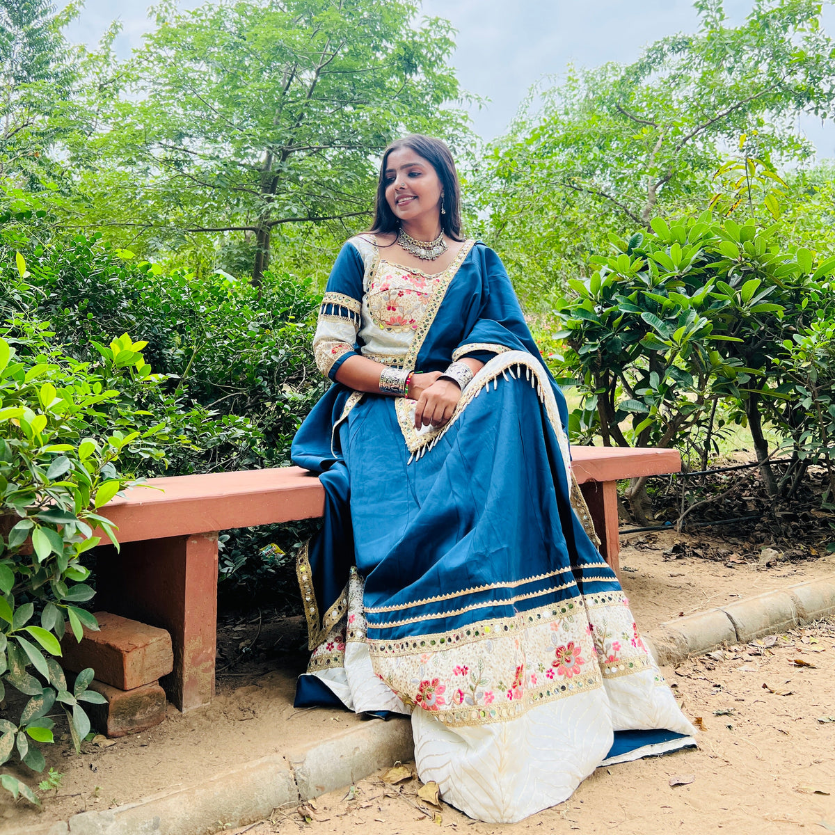 Royal Blue Floral Embroidered Lehenga Set