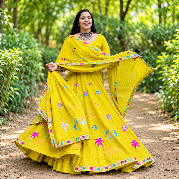 Sunshine Yellow Work Lehenga Set