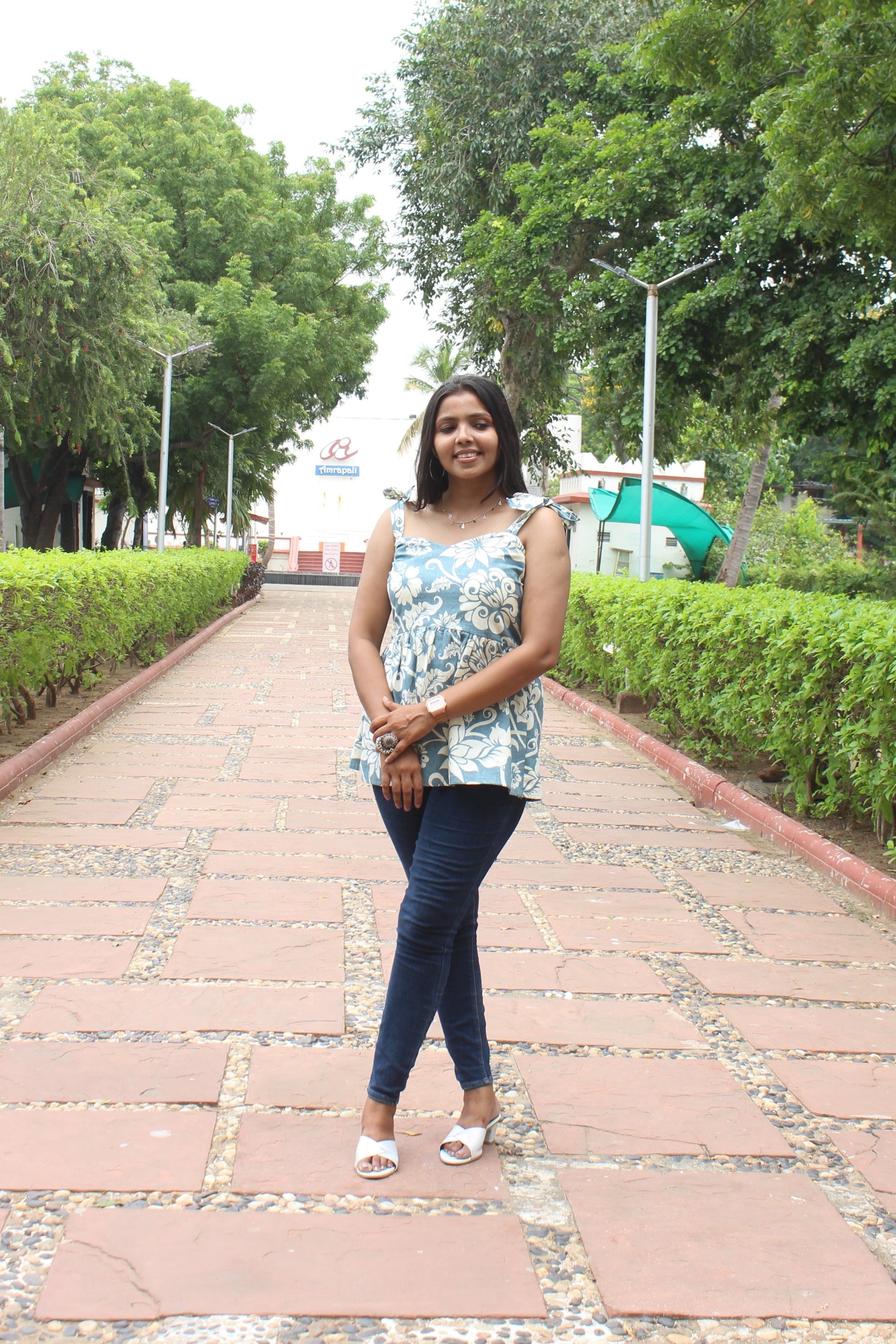 Skydori Floral Printed Sleeveless Peplum Top