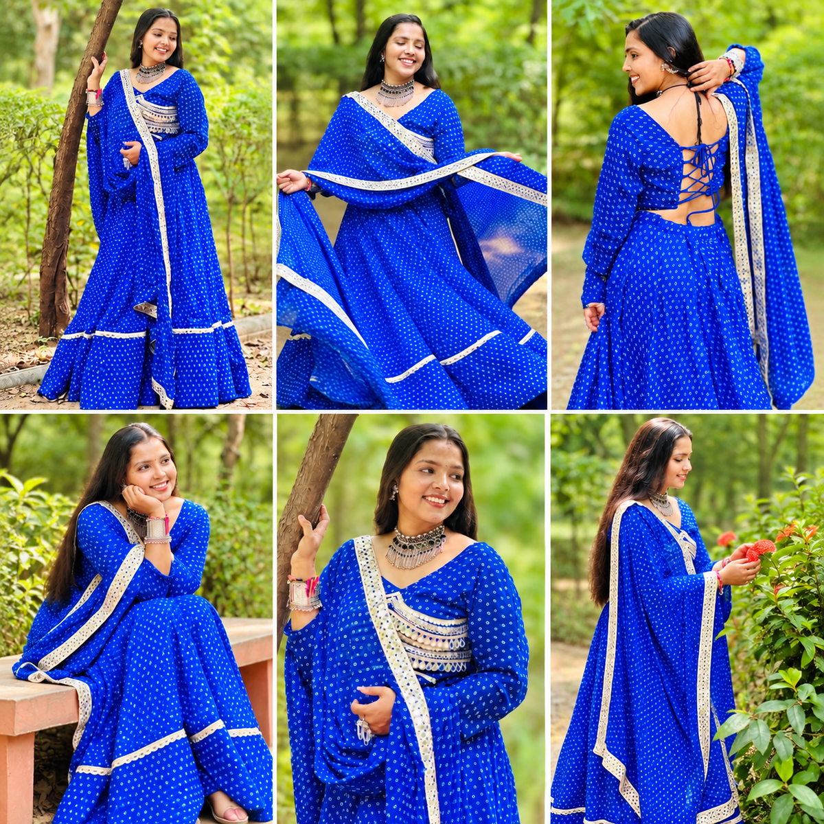 Royal Blue Embroidered Bandhani Lehenga Set