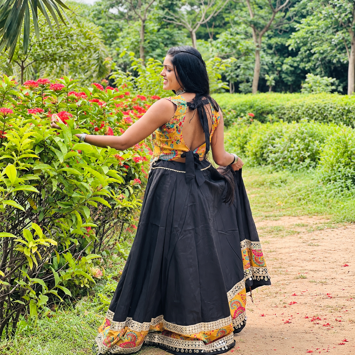Elegant Black & Multicolour Embroidered Lehenga Set