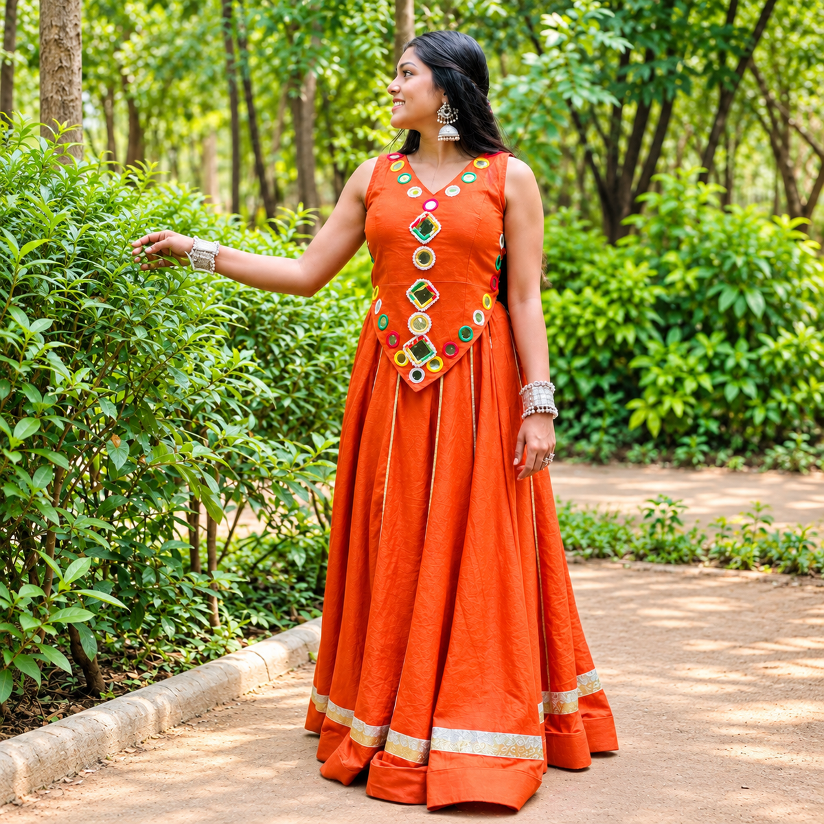 Elegant Mirror Ivory Multicolour Embroidered Dress