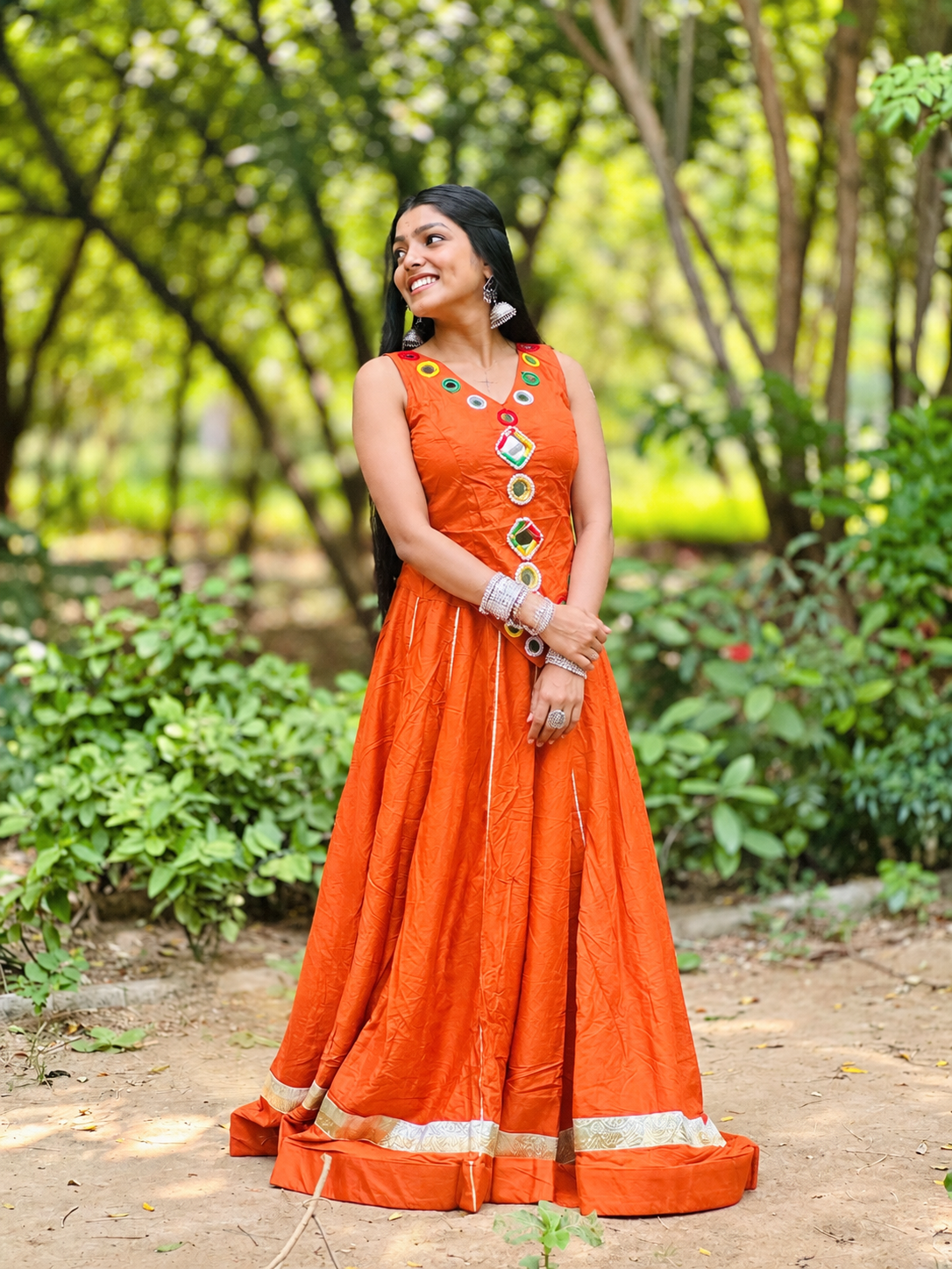 Elegant Mirror Ivory Multicolour Embroidered Dress