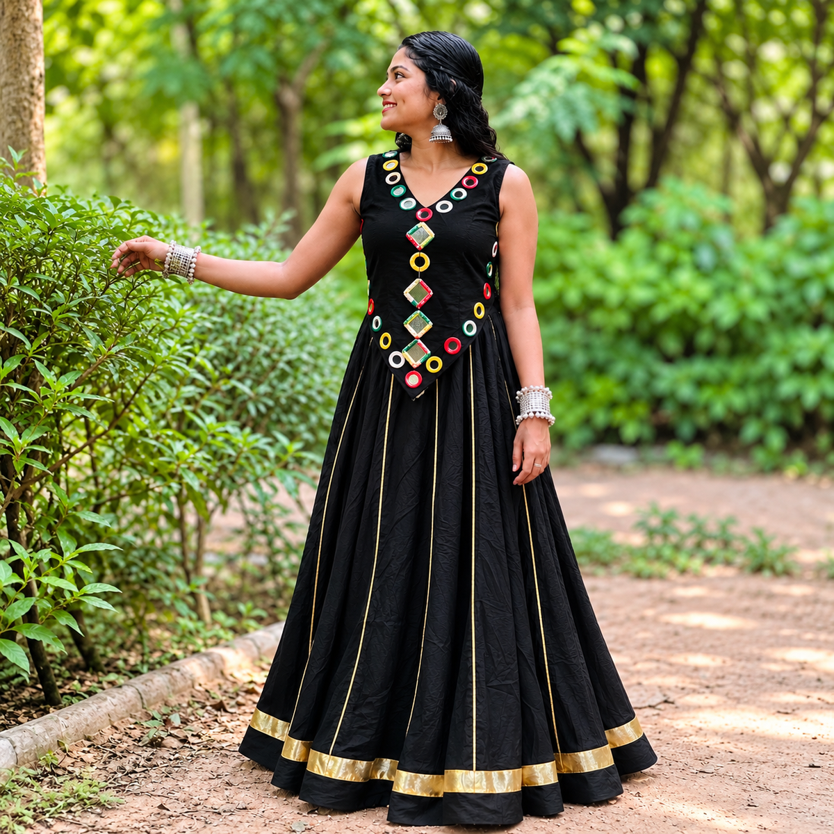Elegant Mirror Ivory Multicolour Embroidered Dress