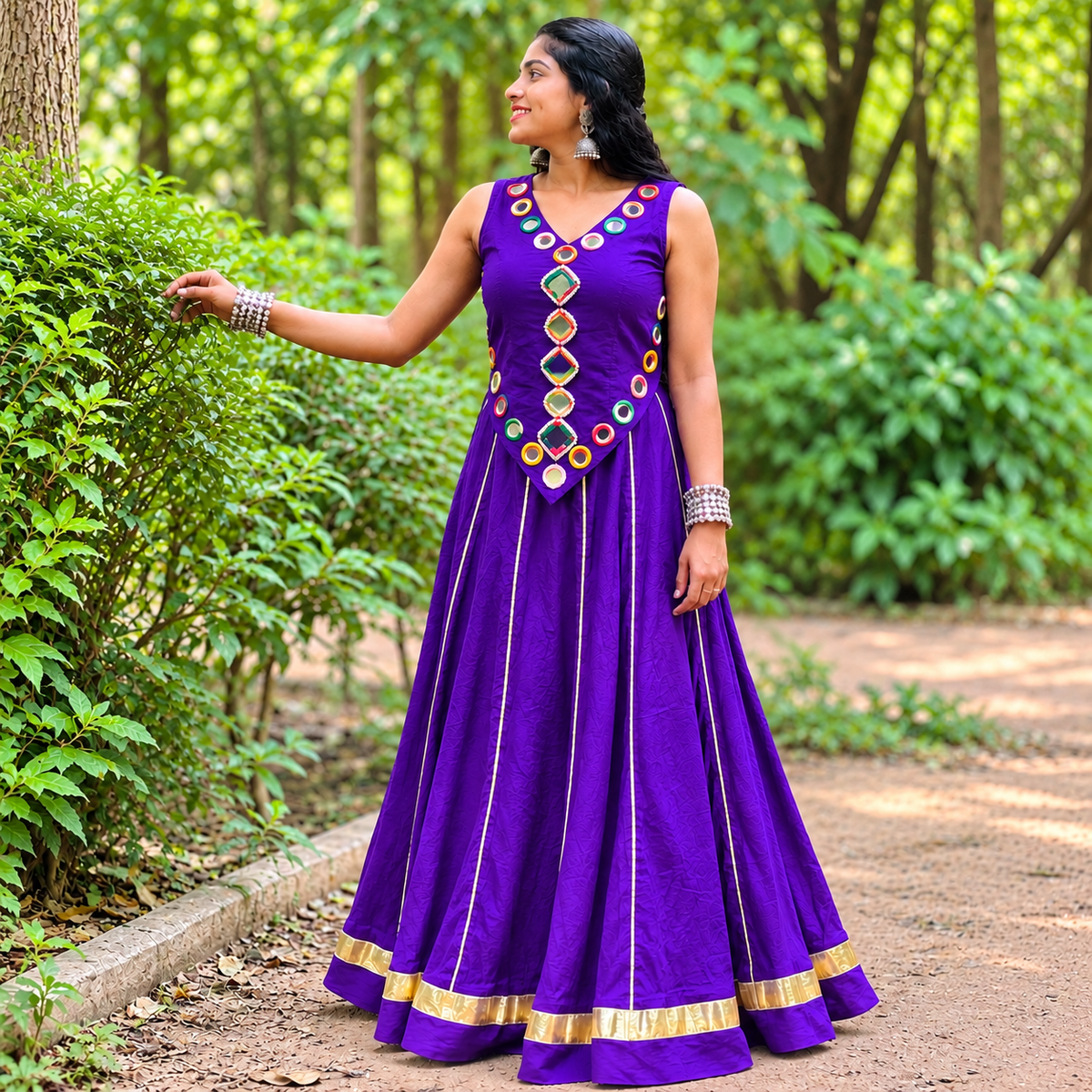 Elegant Mirror Ivory Multicolour Embroidered Dress