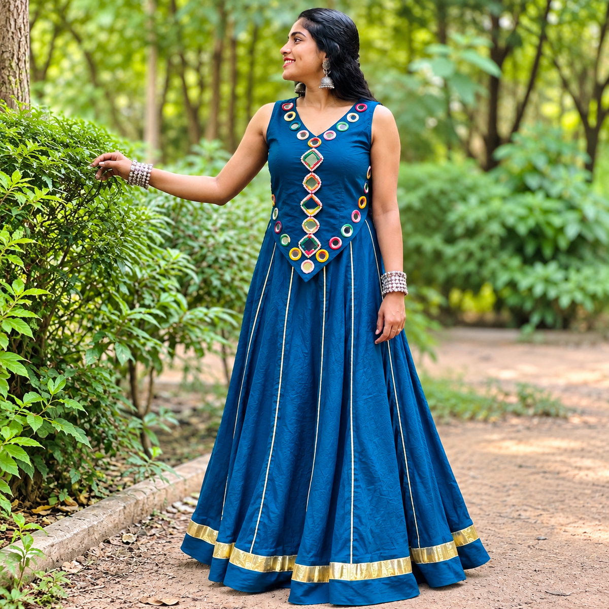 Elegant Mirror Ivory Multicolour Embroidered Dress