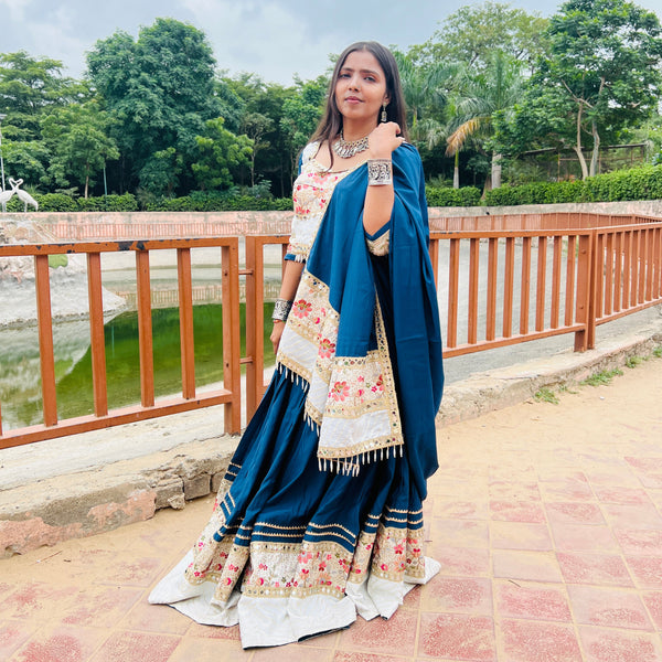 Royal Blue Floral Embroidered Lehenga Set