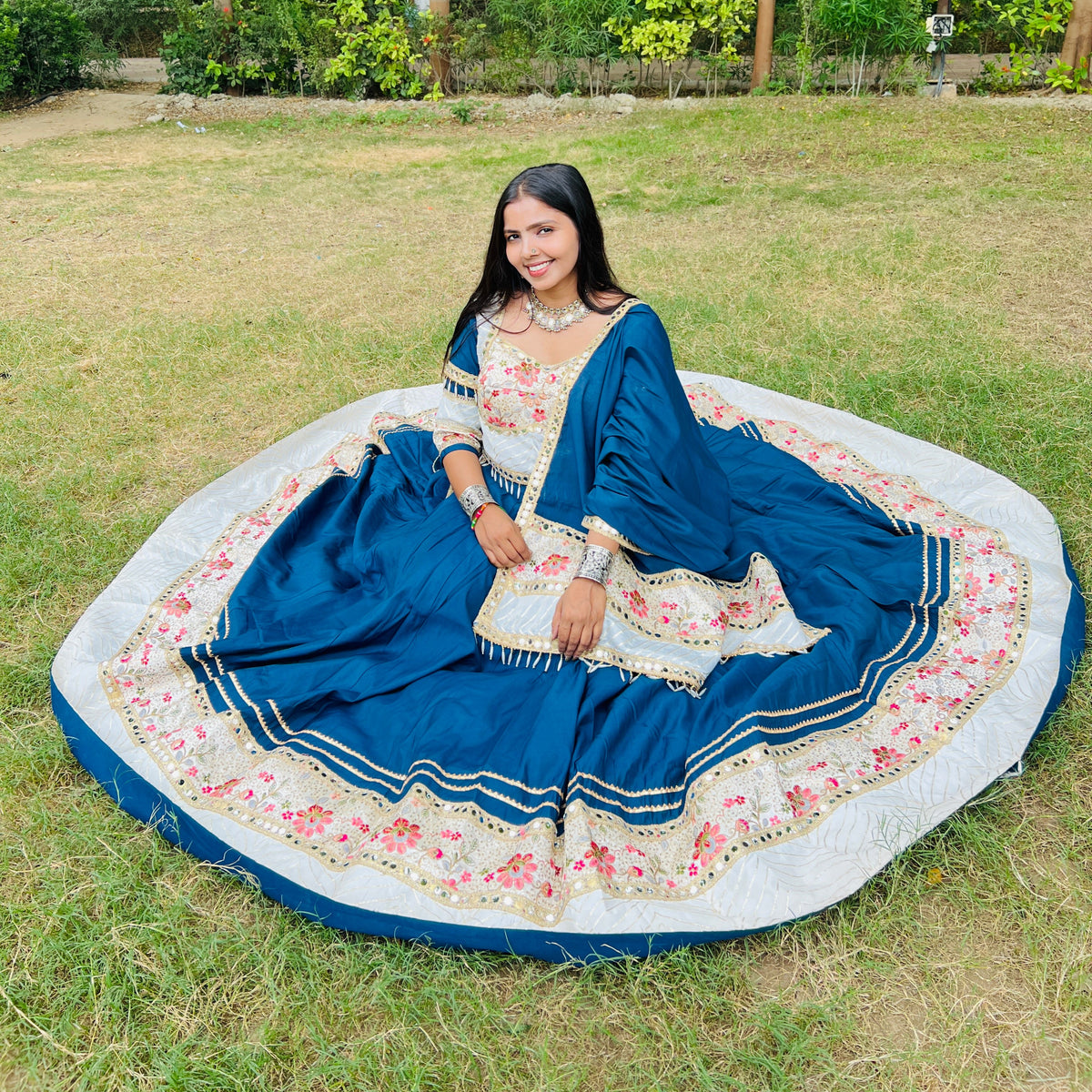 Royal Blue Floral Embroidered Lehenga Set