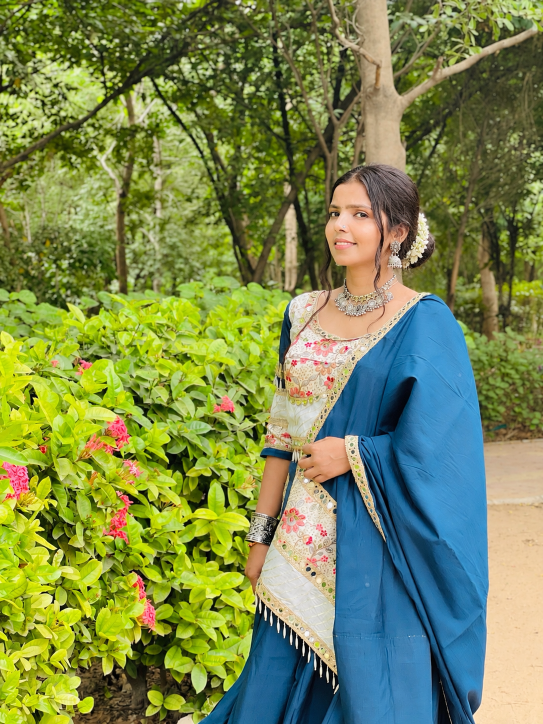 Royal Blue Floral Embroidered Lehenga Set
