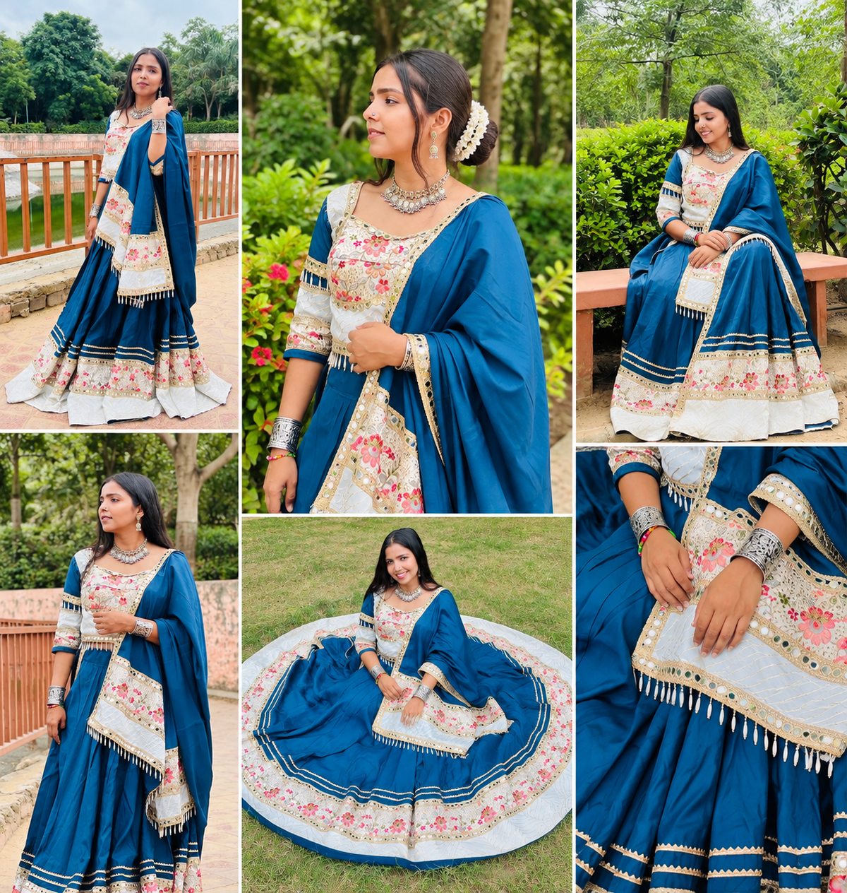 Royal Blue Floral Embroidered Lehenga Set