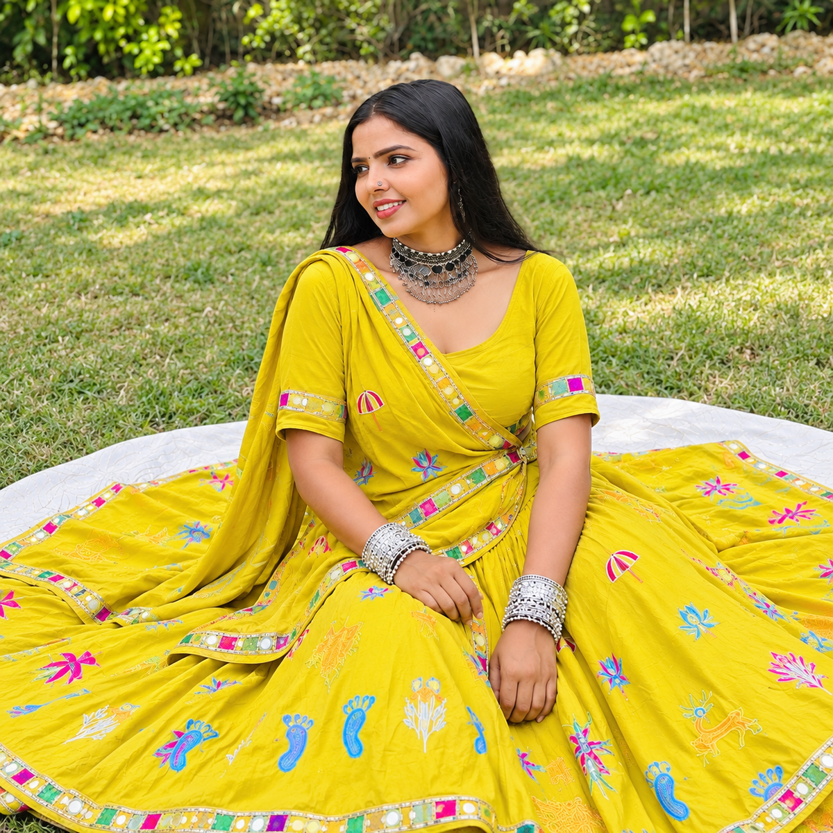 Sunshine Yellow Work Lehenga Set